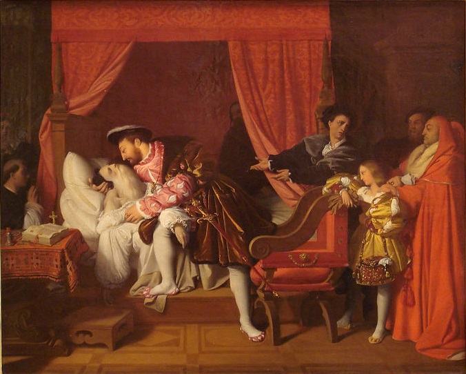 Francis I at Leonardo da Vincis deathbed, 1519, by Jean Ingres (1780-1867) painted in 1818,  Petit Palais.